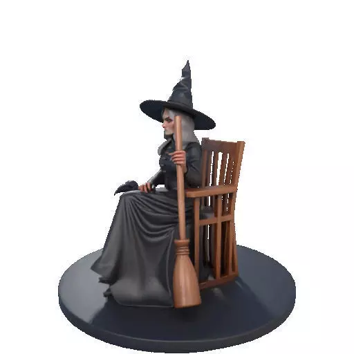 2908 Elegant Witch with Broom Raven and Skull Color 3D print model_34