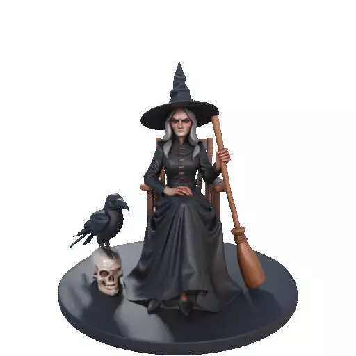2908 Elegant Witch with Broom Raven and Skull Color 3D print model_39