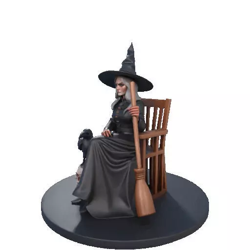 2908 Elegant Witch with Broom Raven and Skull Color 3D print model_35