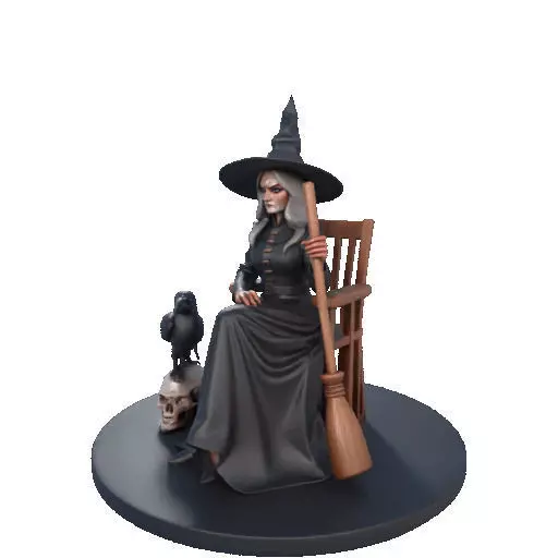 2908 Elegant Witch with Broom Raven and Skull Color 3D print model_36