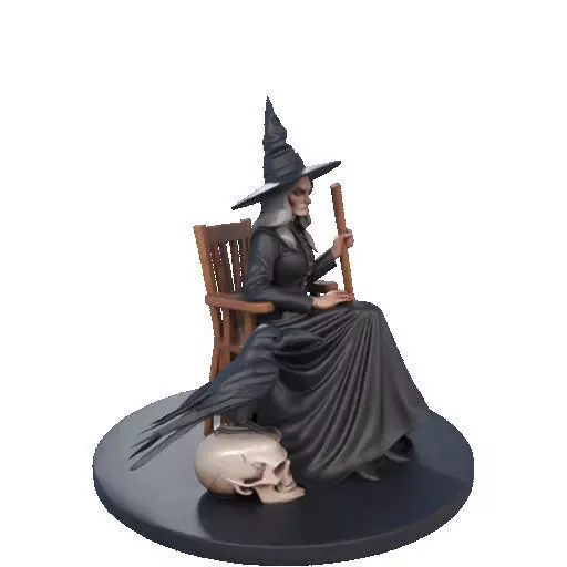2908 Elegant Witch with Broom Raven and Skull Color 3D print model_14