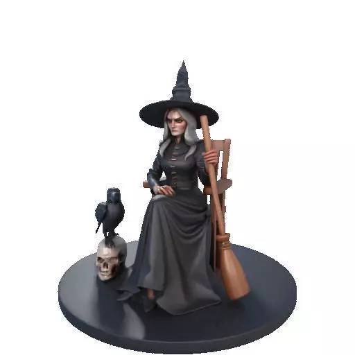 2908 Elegant Witch with Broom Raven and Skull Color 3D print model_37