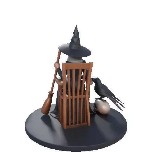 2908 Elegant Witch with Broom Raven and Skull Color 3D print model_25