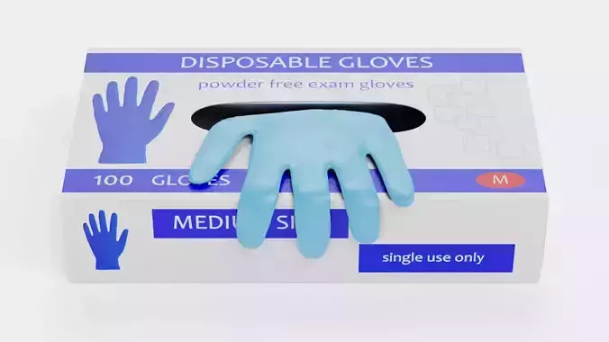 Disposable Gloves Box V3 - Open Packaging with Blue Glove
