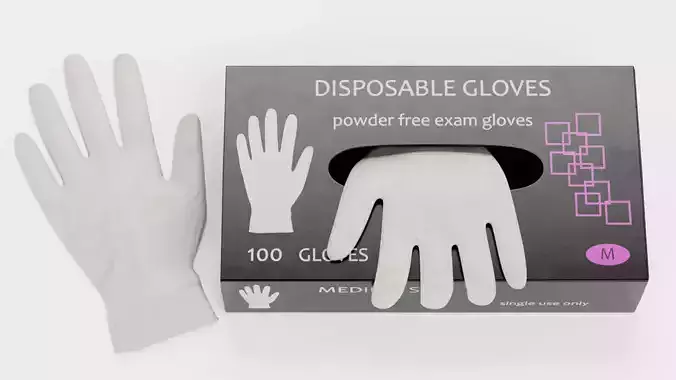 Disposable Gloves Box V4 - Open Packaging with White Gloves