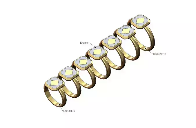 Poker diamonds square emrald shaped ring US sizes 6to12 