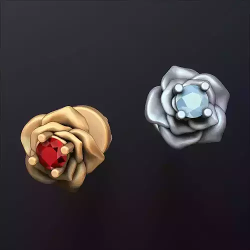  Rose v2 Pusset Earring With Gems