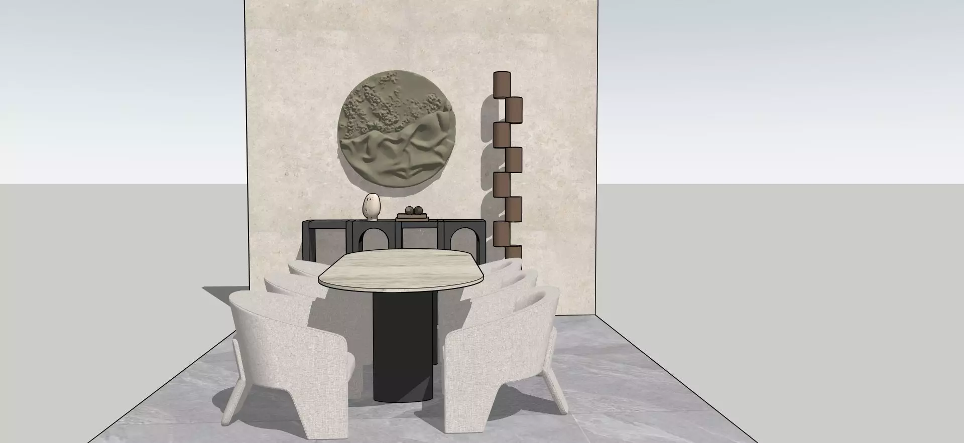 Dining table with a console sketchup  3D model_1