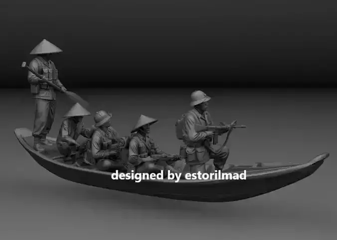 VIET CONG BOAT ON THE MEKONG RIVER WITH 5 SOLDIERS