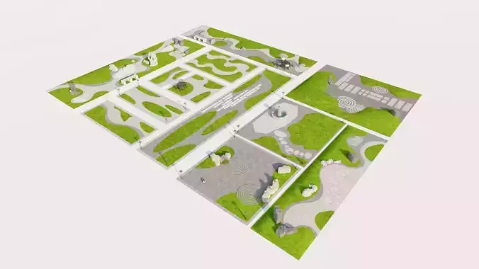 Zen Garden Landscape Design with Pavilion and Fountain