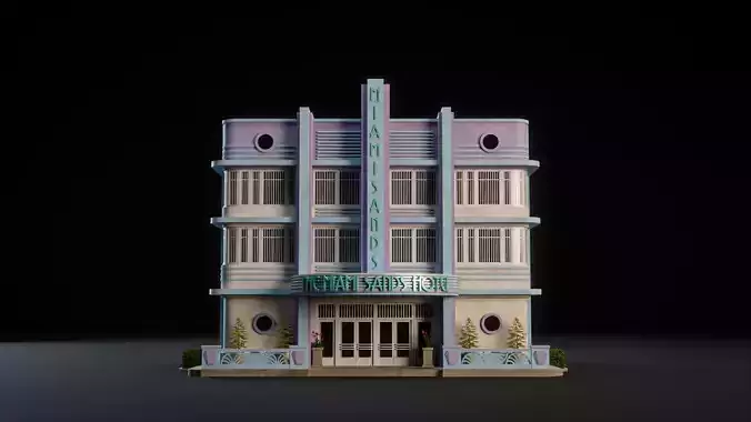 MIAMI VICE CITY ART DECO BUILDING 4 Low-poly 3D model 3