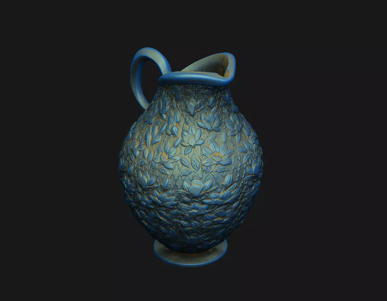 silver pottery old decor ornate Ewer Victorian jug floral 3D print model_3