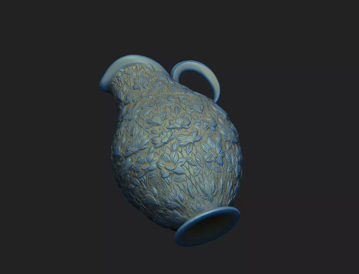 silver pottery old decor ornate Ewer Victorian jug floral 3D print model_5