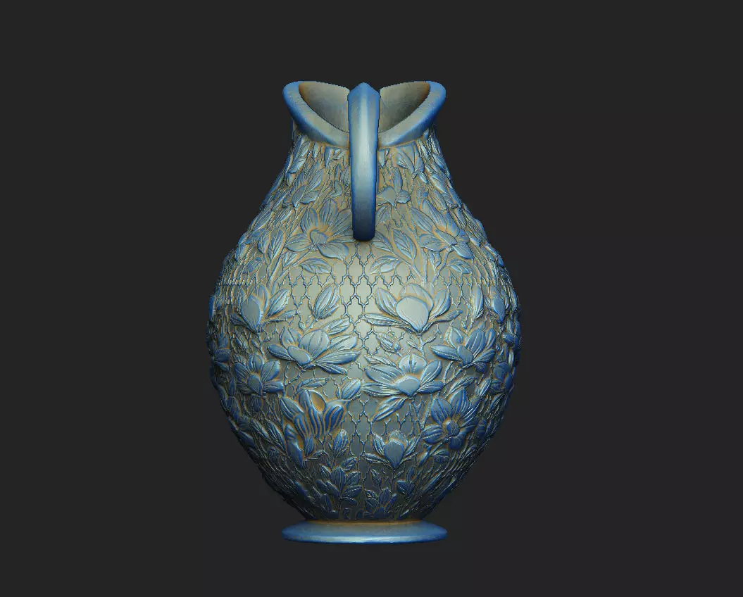 silver pottery old decor ornate Ewer Victorian jug floral 3D print model_4