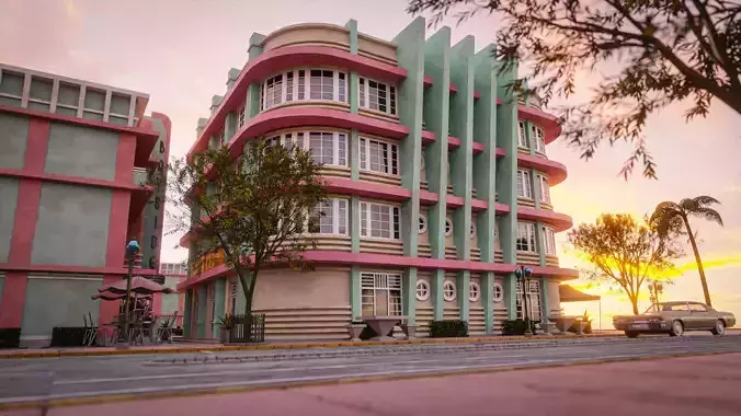 MIAMI VICE CITY ART DECO BUILDING SCENE DEMO FILE Low-poly 3D model 7