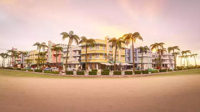 MIAMI VICE CITY ART DECO BUILDING SCENE DEMO FILE Low-poly 3D model 5