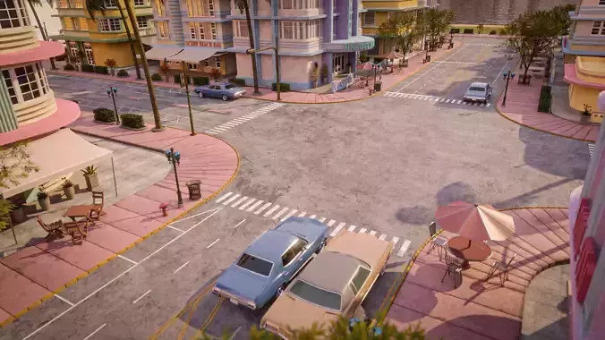 MIAMI VICE CITY ART DECO BUILDING SCENE DEMO FILE Low-poly 3D model 3