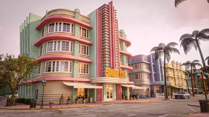 MIAMI VICE CITY ART DECO BUILDING SCENE DEMO FILE Low-poly 3D model 6