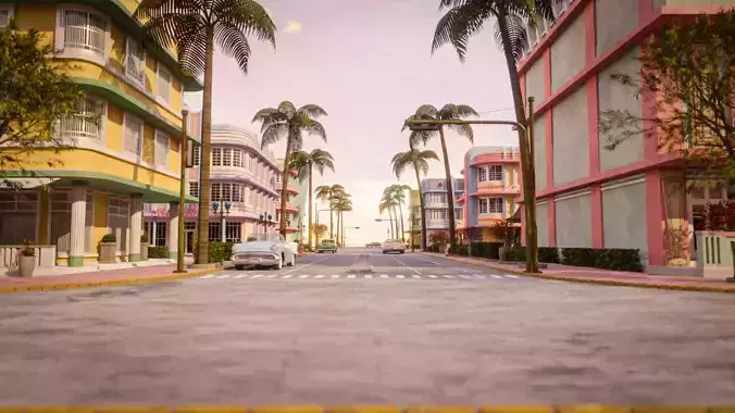MIAMI VICE CITY ART DECO BUILDING SCENE DEMO FILE Low-poly 3D model 2
