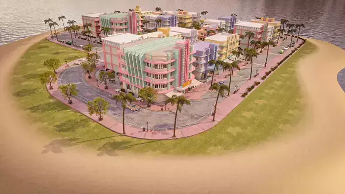 MIAMI VICE CITY ART DECO BUILDING SCENE DEMO FILE Low-poly 3D model 4