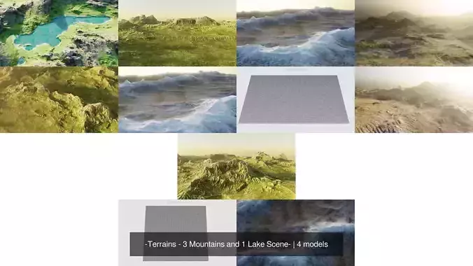 -Terrains - 3 Mountains and 1 Lake Scene-