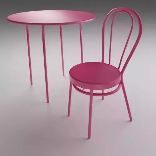 Pink Metal Bistro Chair and Round Table Set PBR 3D Model