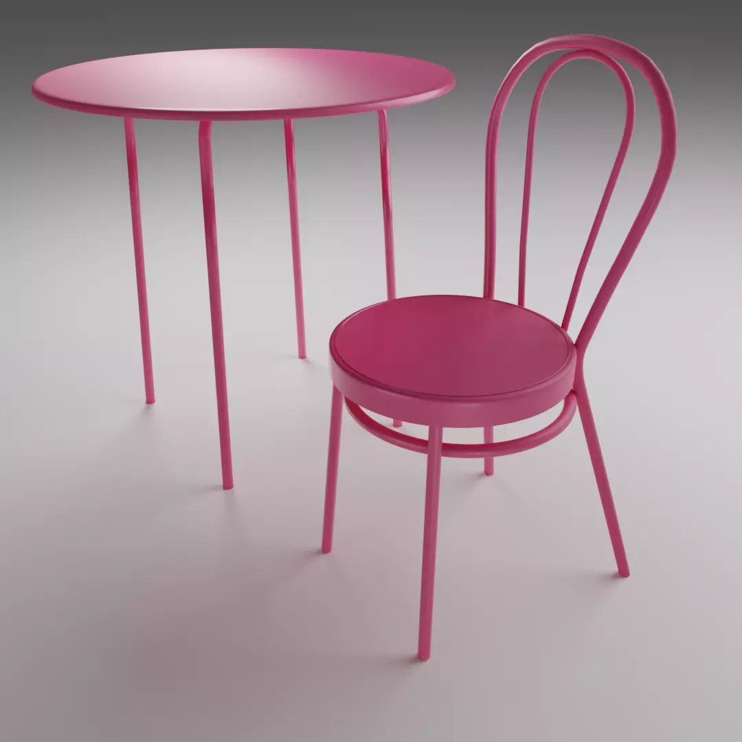 Pink Metal Bistro Chair and Round Table Set PBR 3D Model 3D model