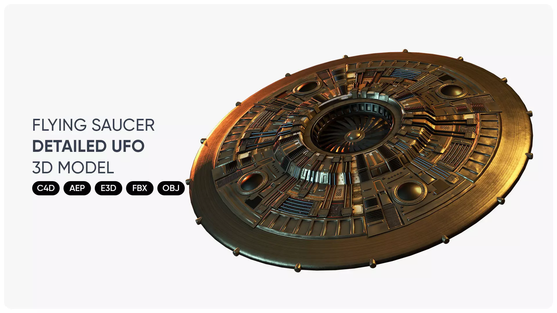 UFO Flying Saucer 3D Model for Element 3D And Cinema 4D 3D model_0
