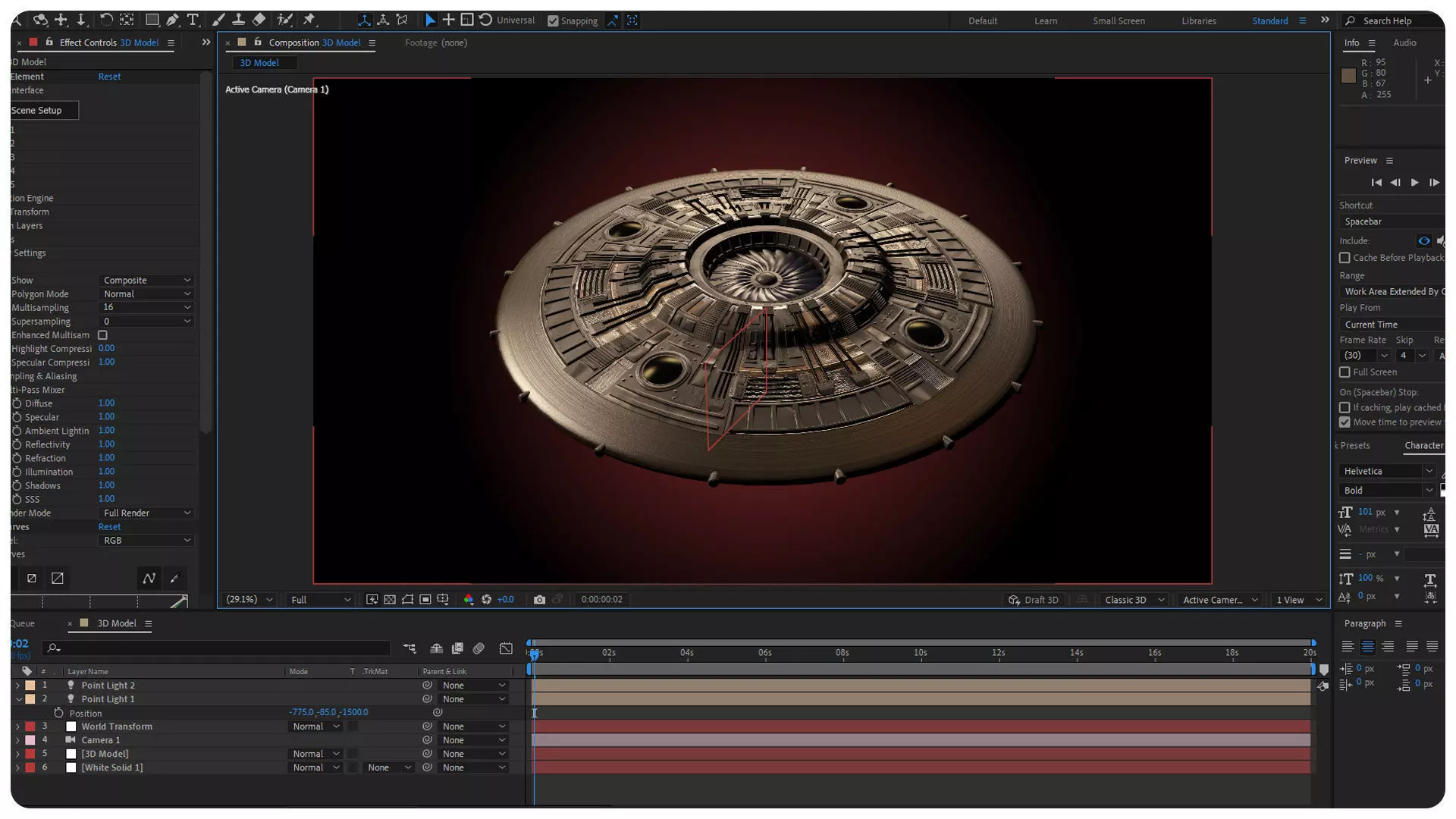 UFO Flying Saucer 3D Model for Element 3D And Cinema 4D 3D model_7