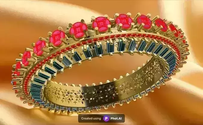 High Detail Gold Diamond Bangle 