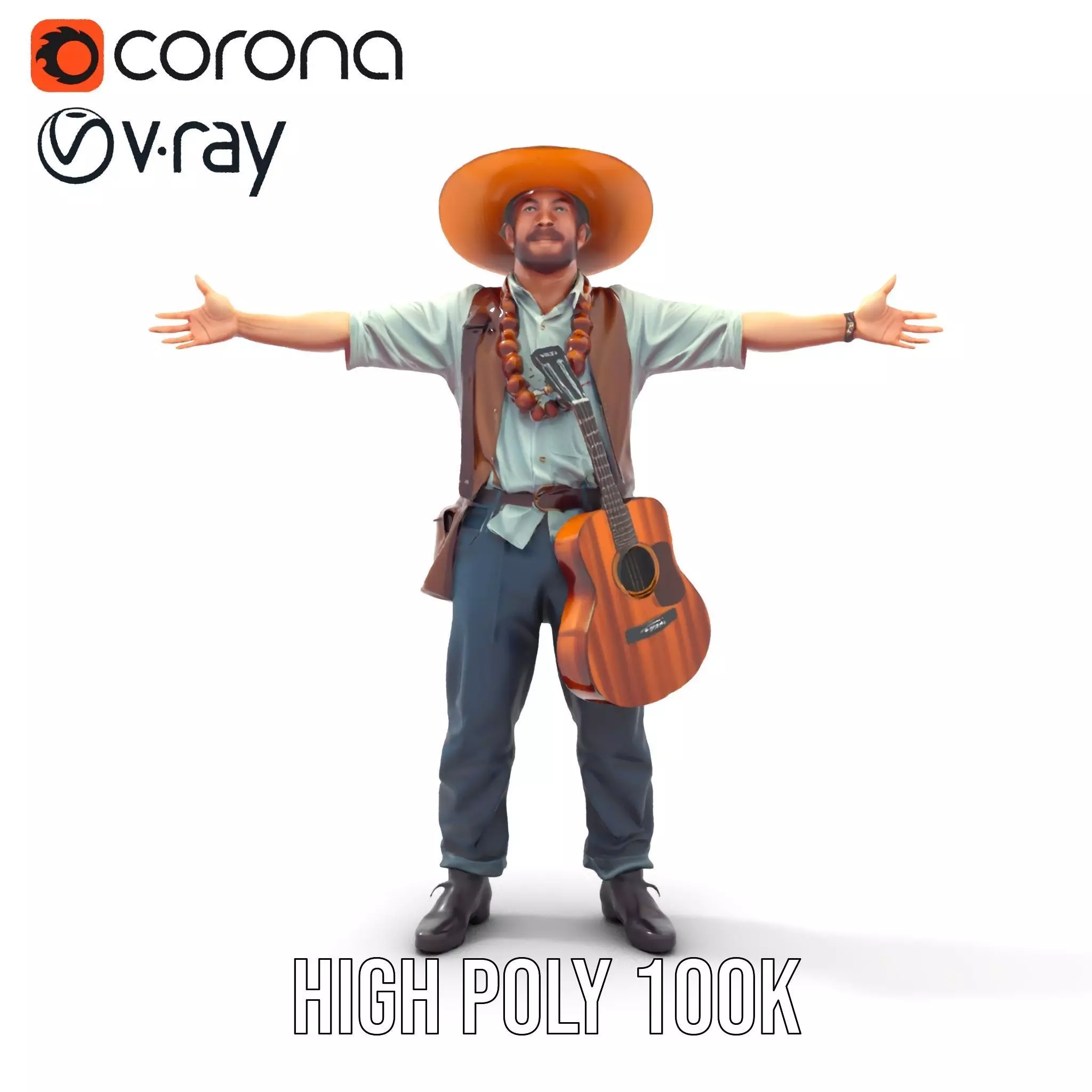 Folk Guitarist model pack Low-poly 3D model_33