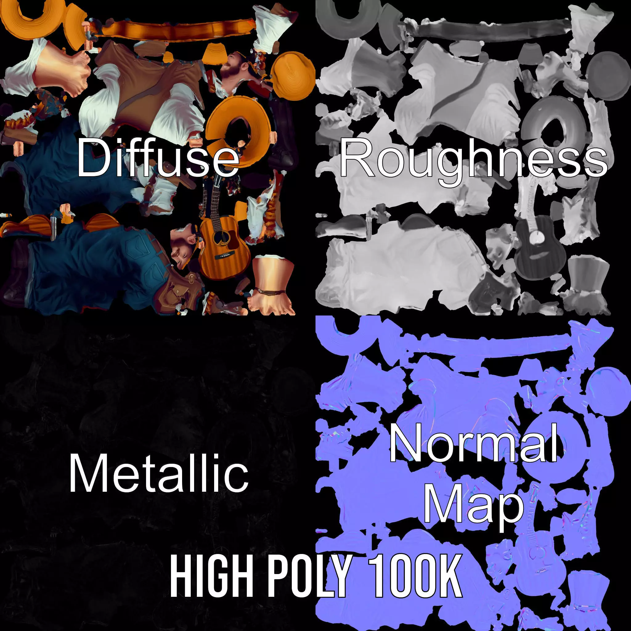 Folk Guitarist model pack Low-poly 3D model_3