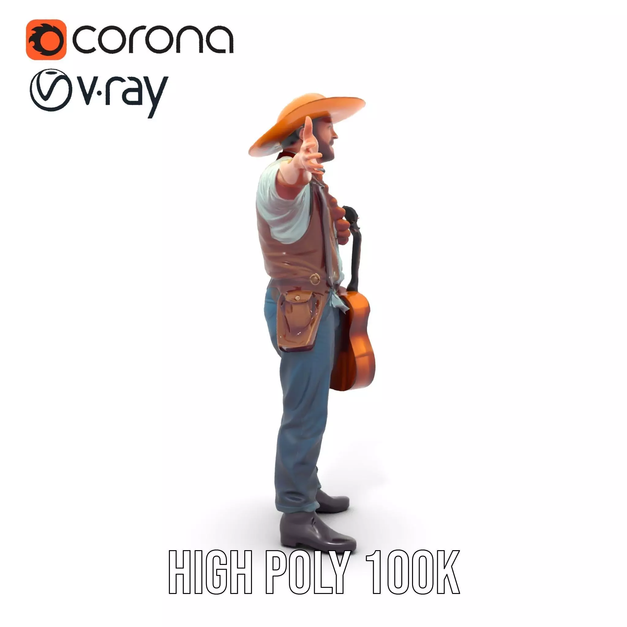 Folk Guitarist model pack Low-poly 3D model_13