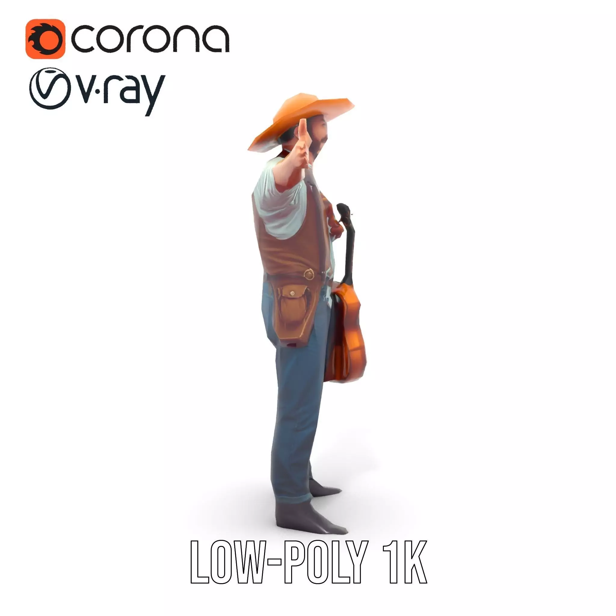 Folk Guitarist model pack Low-poly 3D model_17