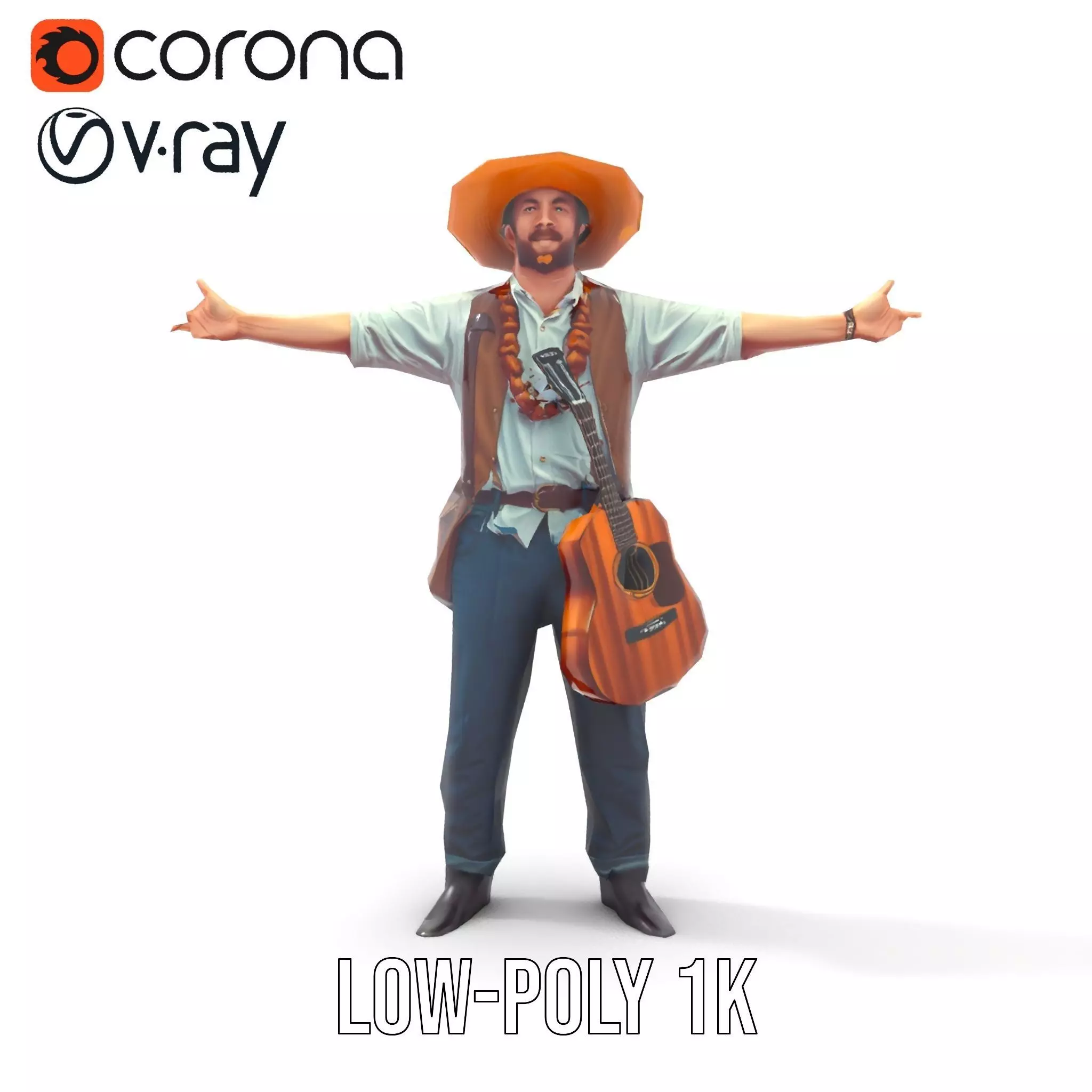 Folk Guitarist model pack Low-poly 3D model_12