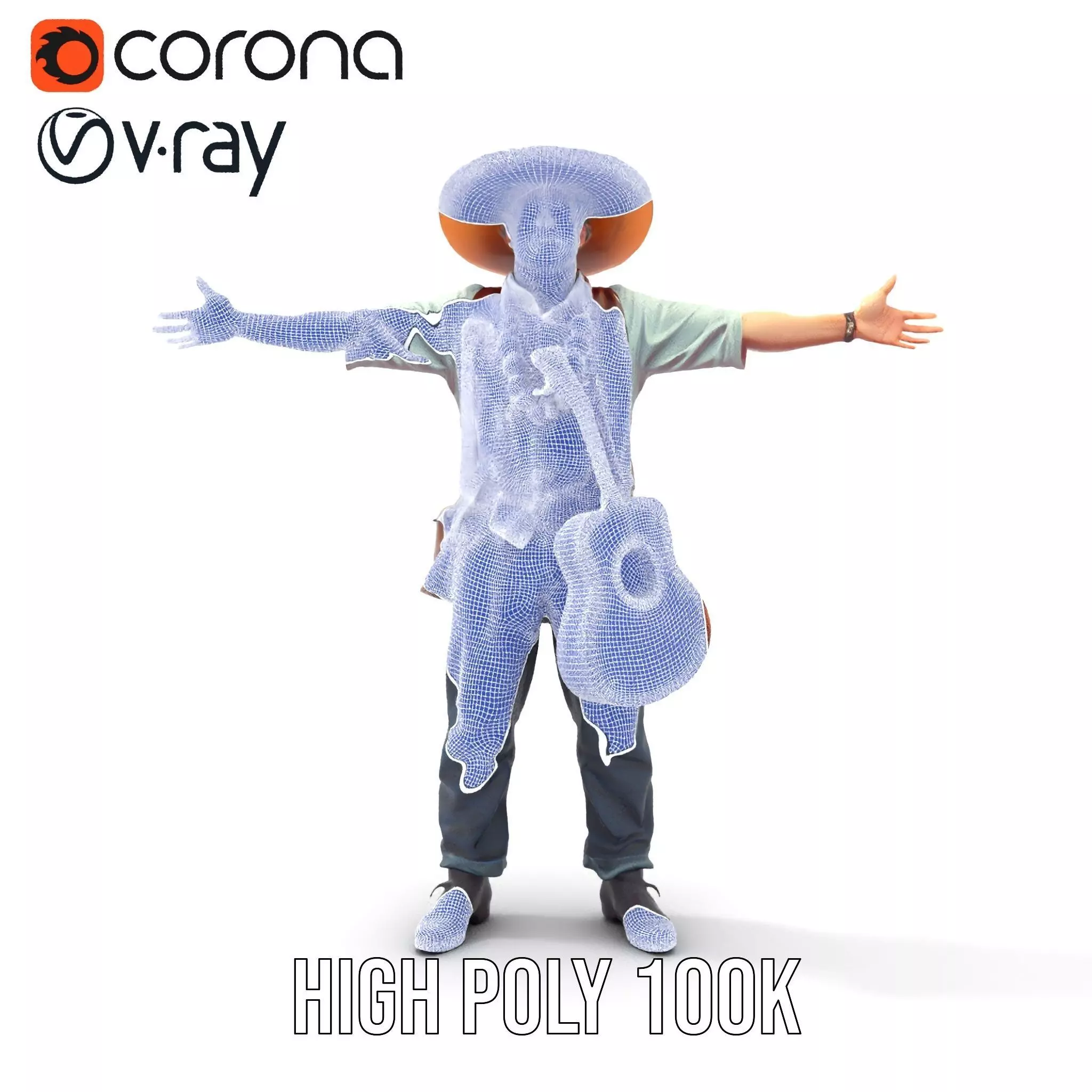 Folk Guitarist model pack Low-poly 3D model_32