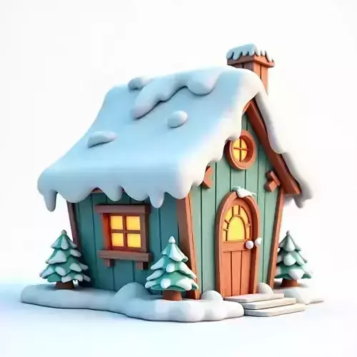 Christmas Snow Cabin 3D Model Cozy Winter Home