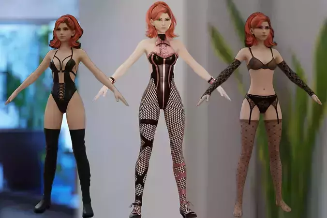 Eva Character Rigged PBR cute and sexy girl blender unity unreal