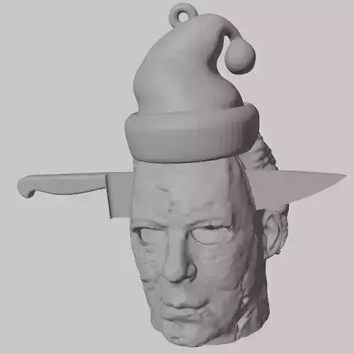 Michael Myers head with knife and Santa Claus hat Christmas 