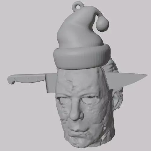 Michael Myers head with knife and Santa Claus hat Christmas  3D print model_0