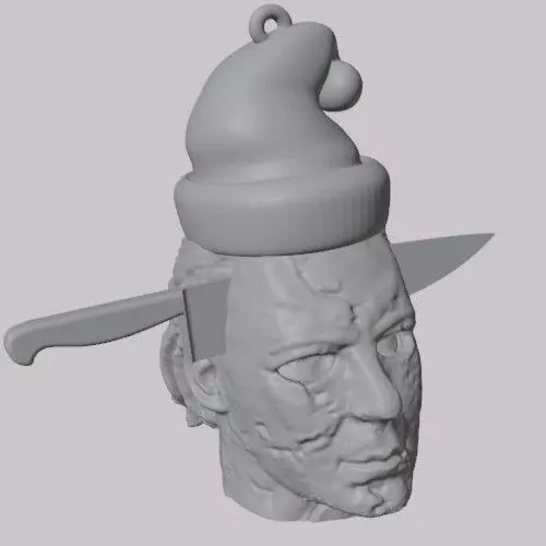 Michael Myers head with knife and Santa Claus hat Christmas  3D print model_1