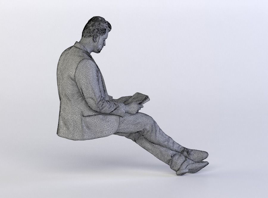 Amir 0439 Man in a Suit sitting, Looking at a Tablet 3D model_7