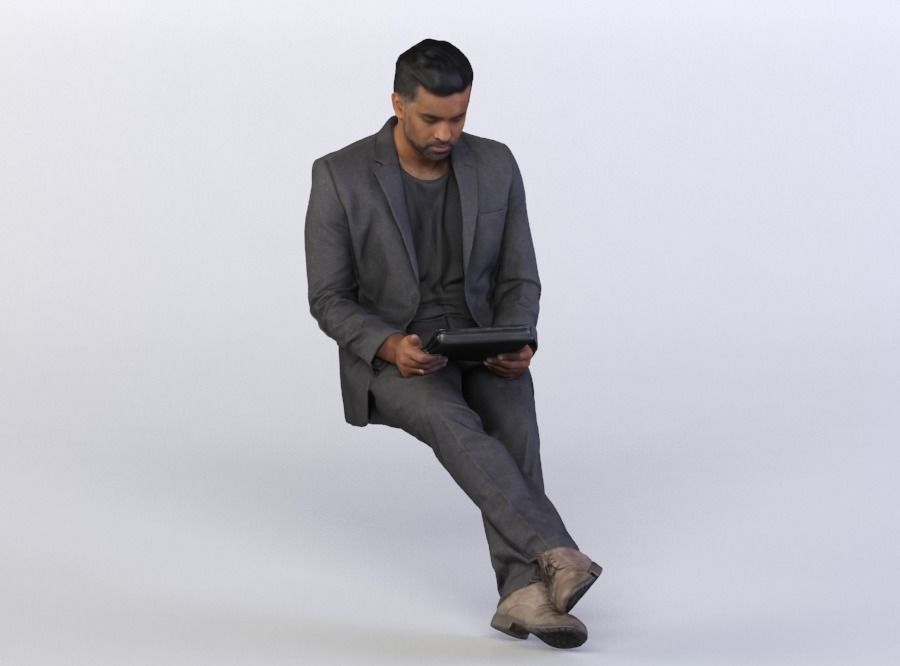 Amir 0439 Man in a Suit sitting, Looking at a Tablet 3D model_0