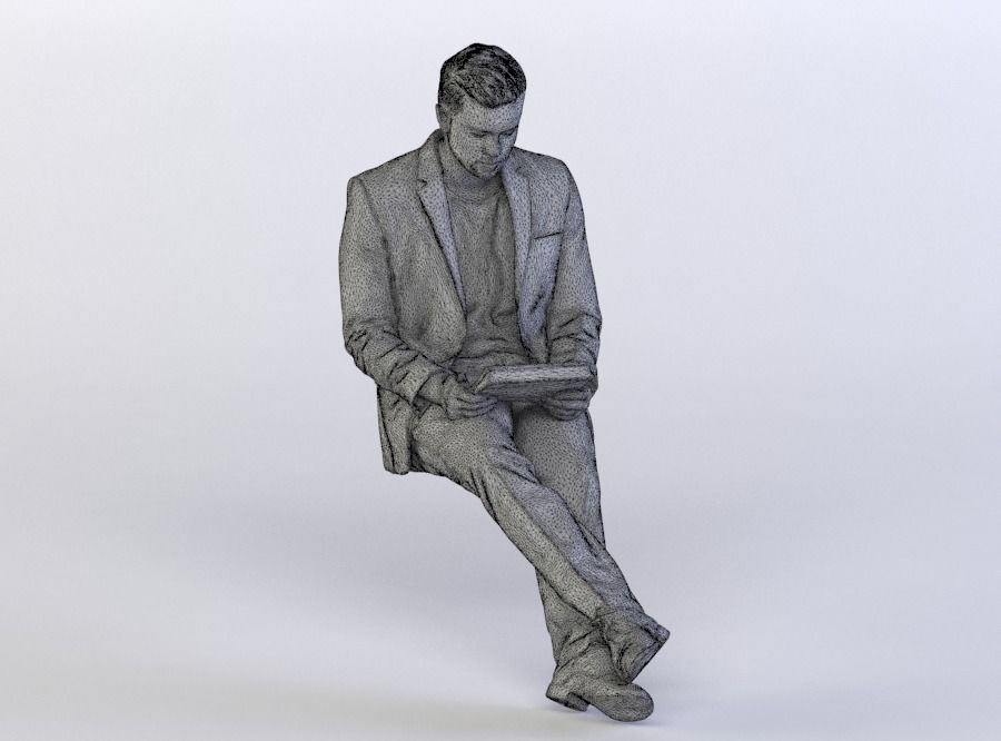 Amir 0439 Man in a Suit sitting, Looking at a Tablet 3D model_4