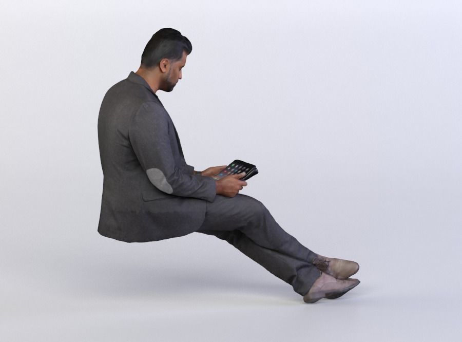 Amir 0439 Man in a Suit sitting, Looking at a Tablet 3D model_3