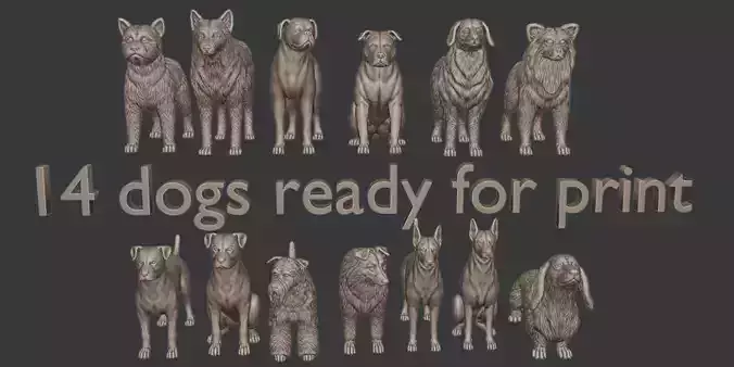14 Stylized Dogs Pack High Quality 3D Ready For 3D Printing