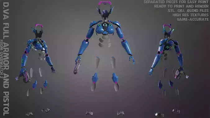 Overwatch 2 D va Full Armor and Pistol for Cosplay 