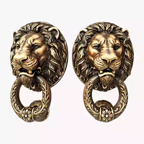 Lion Head Door Knocker   High Poly   Low Poly   PBR