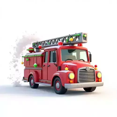 Vintage Christmas Fire Truck 3D Model Festive Rescue Prop