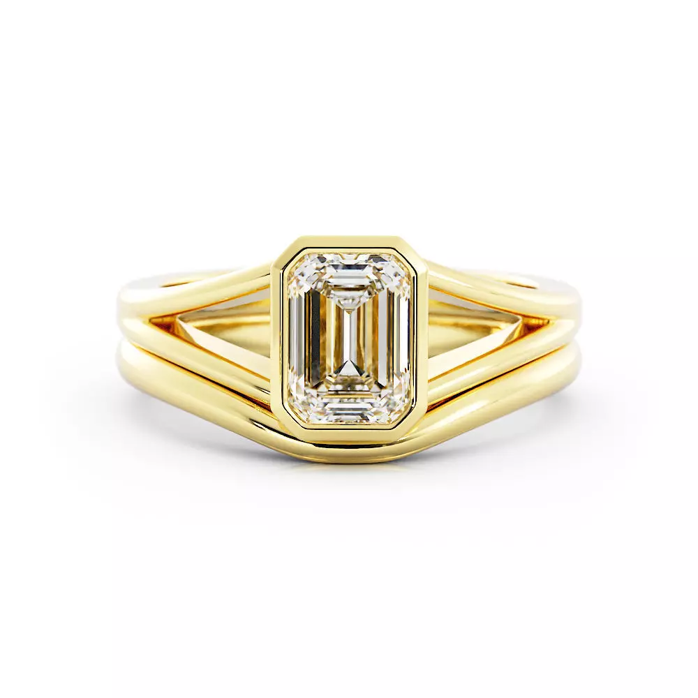 Emerald Cut Split Shank Ring and Set with Curved Jacket Both 3dm 3D print model_0